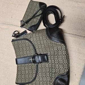 Coach Black and Brown Shoulder Bag with Geometric Pattern